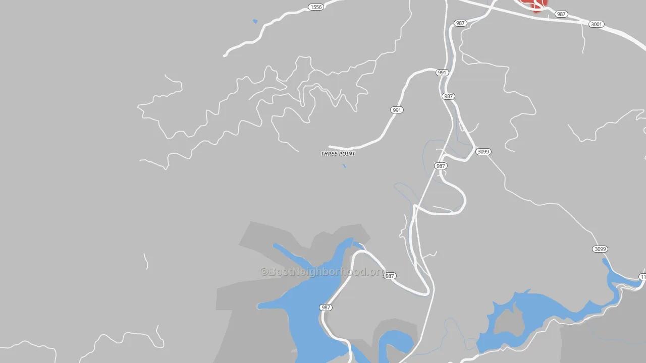 Walk Grade map of Three Point, KY, walkable areas in green and car-dependent areas in red