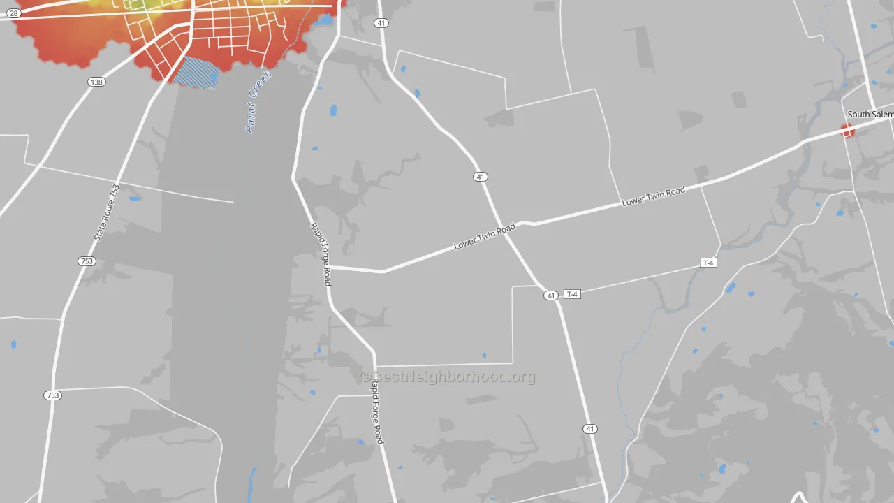 Walk Grade map of Thrifton, OH, walkable areas in green and car-dependent areas in red