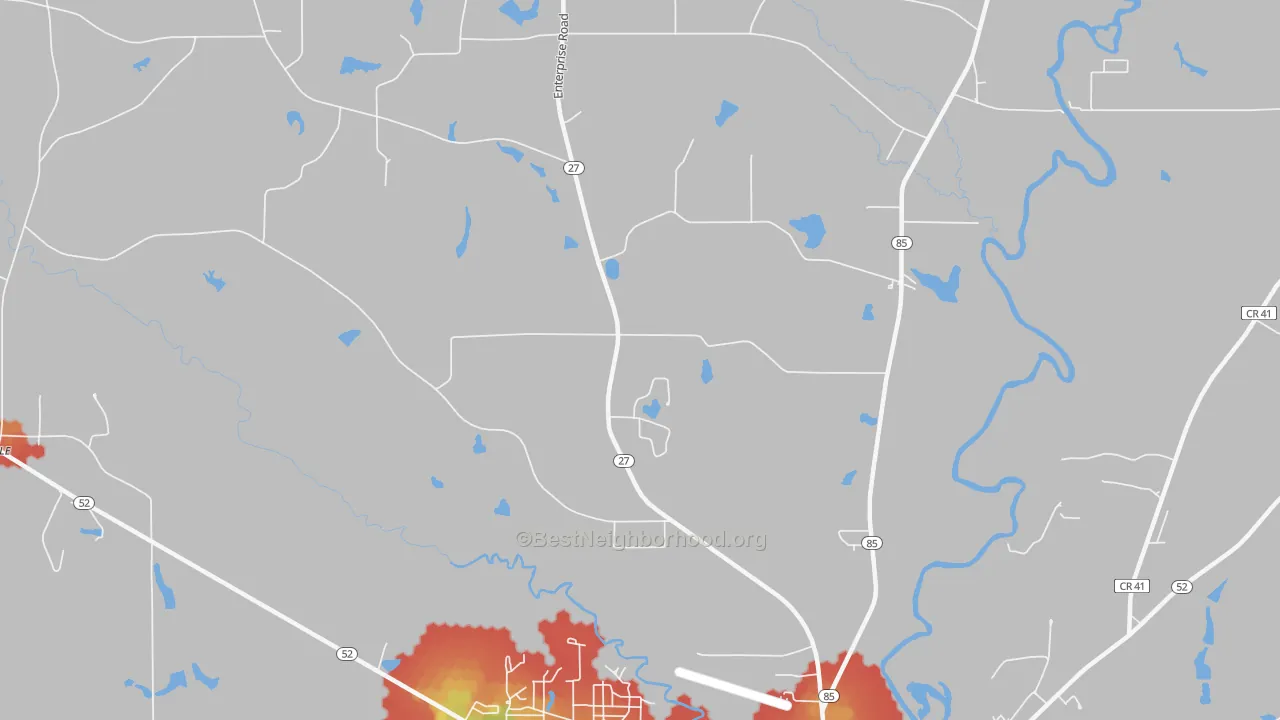 Walk Grade map of Thurston, AL, walkable areas in green and car-dependent areas in red