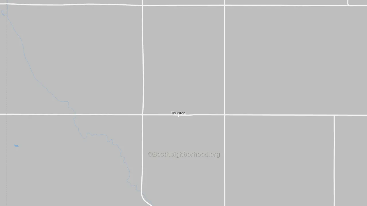 Walk Grade map of Thurston, NE, walkable areas in green and car-dependent areas in red