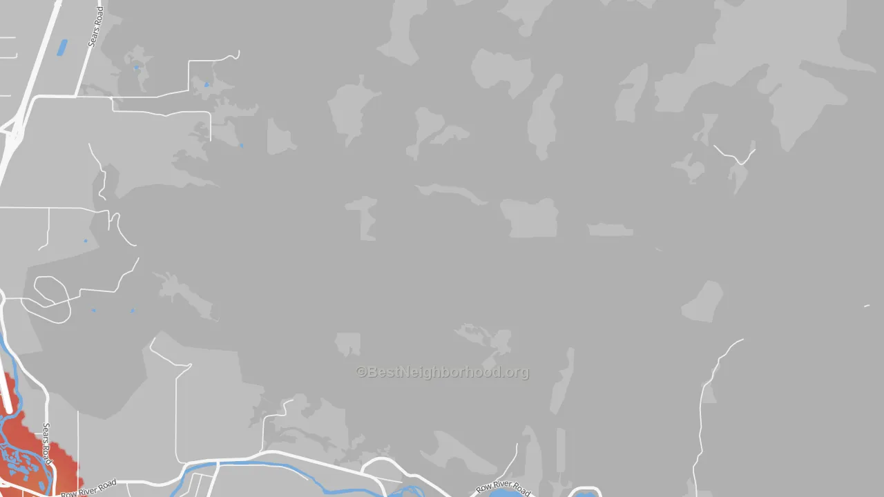 Walk Grade map of Thurston, OR, walkable areas in green and car-dependent areas in red