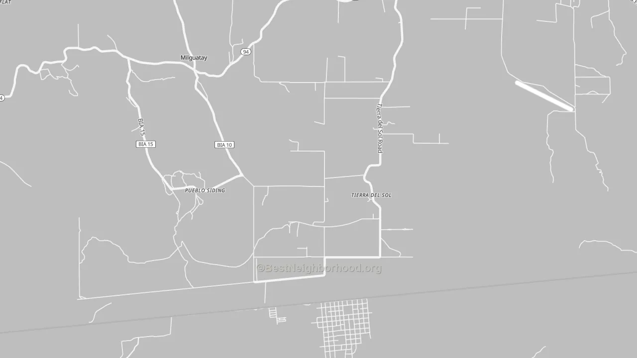 Walk Grade map of Tierra del Sol, CA, walkable areas in green and car-dependent areas in red
