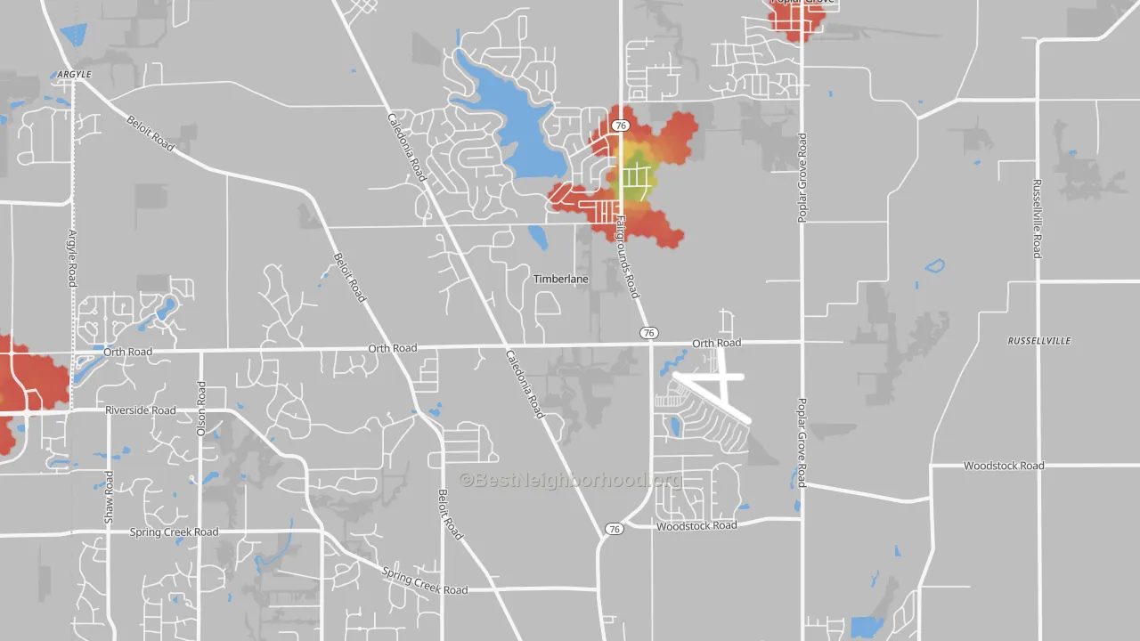 Walk Grade map of Timberlane, IL, walkable areas in green and car-dependent areas in red
