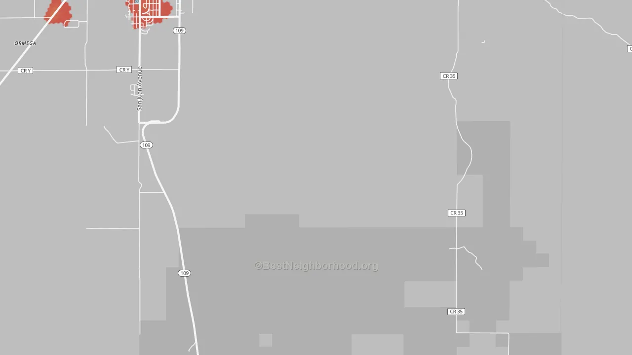 Walk Grade map of Timpas, CO, walkable areas in green and car-dependent areas in red