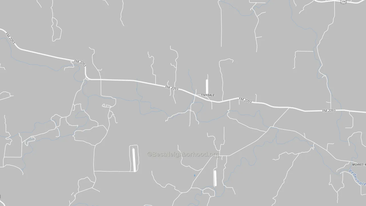 Walk Grade map of Tivydale, TX, walkable areas in green and car-dependent areas in red