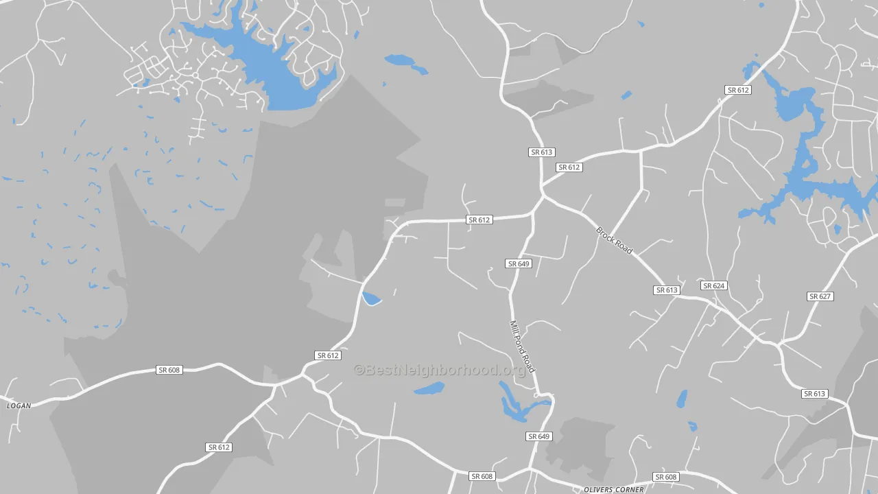 Walk Grade map of Todds Tavern, VA, walkable areas in green and car-dependent areas in red