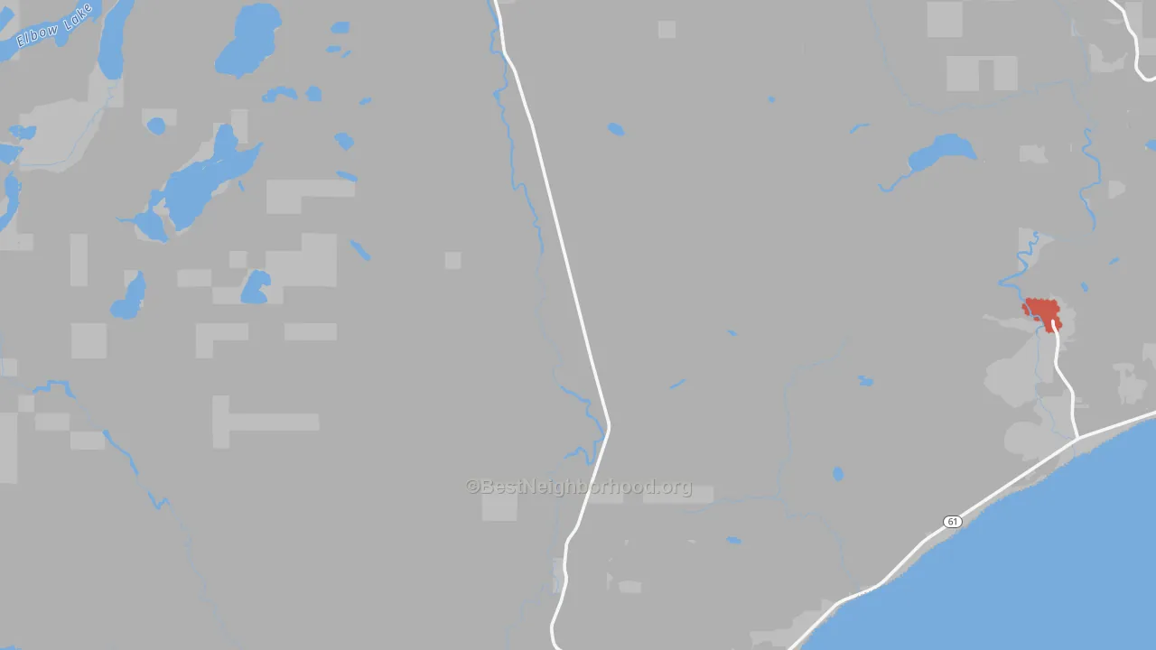 Walk Grade map of Tofte, MN, walkable areas in green and car-dependent areas in red