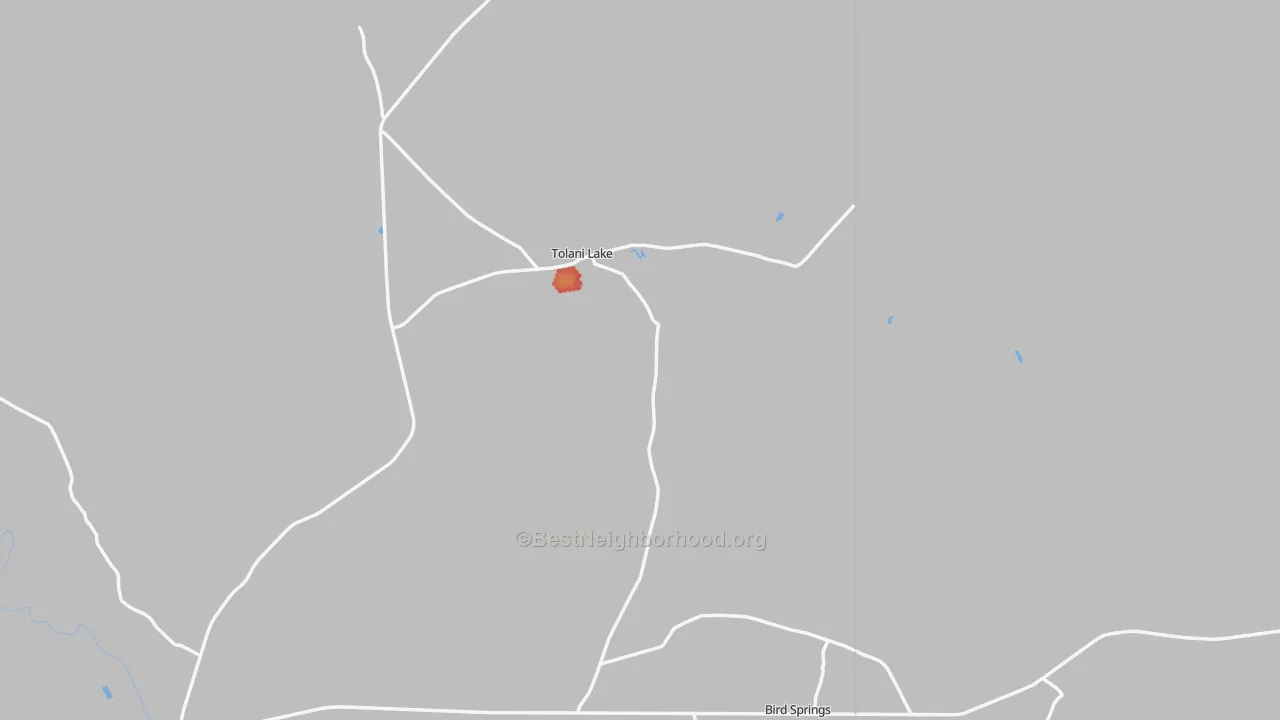 Walk Grade map of Tolani Lake, AZ, walkable areas in green and car-dependent areas in red