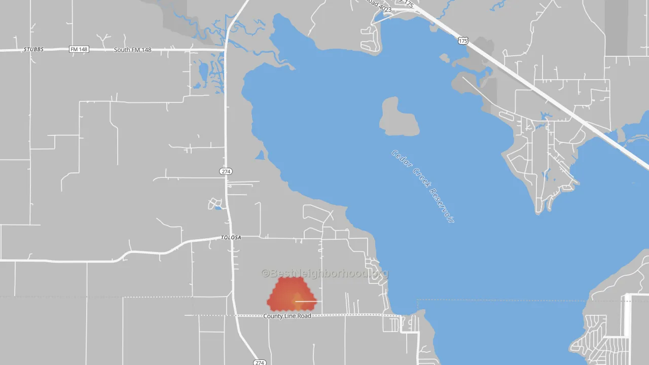 Walk Grade map of Tolosa, TX, walkable areas in green and car-dependent areas in red