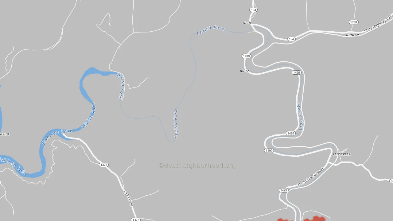 Walk Grade map of Toonerville, KY, walkable areas in green and car-dependent areas in red