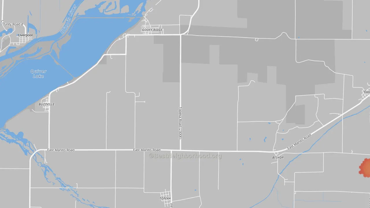 Walk Grade map of Topeka, IL, walkable areas in green and car-dependent areas in red
