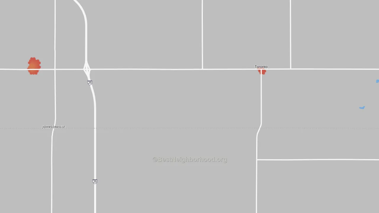 Walk Grade map of Toronto, SD, walkable areas in green and car-dependent areas in red