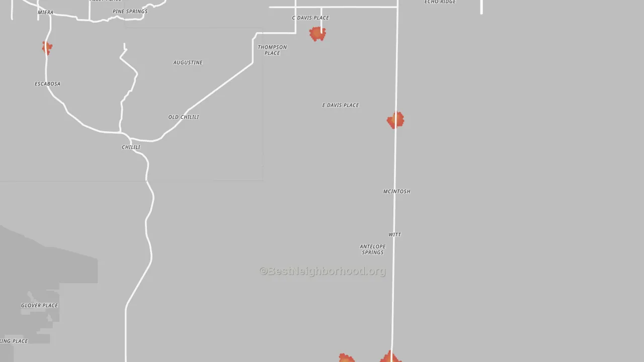 Walk Grade map of Torrance County, NM, walkable areas in green and car-dependent areas in red