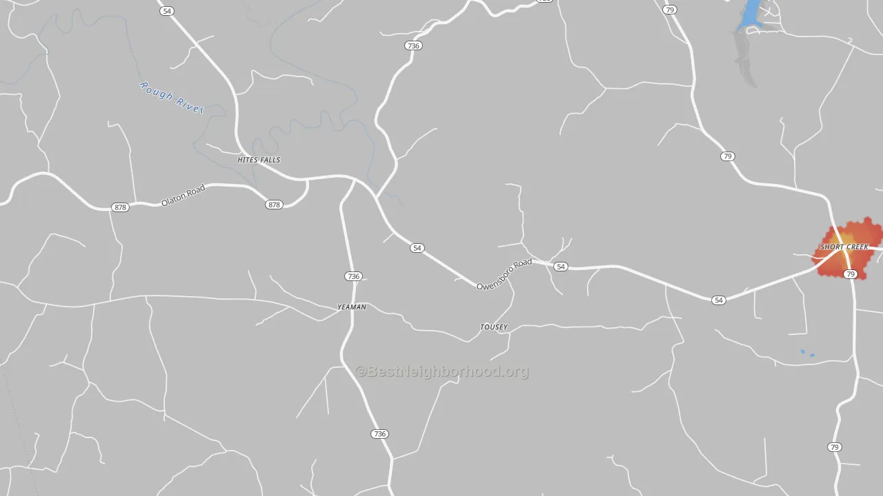 Walk Grade map of Tousey, KY, walkable areas in green and car-dependent areas in red