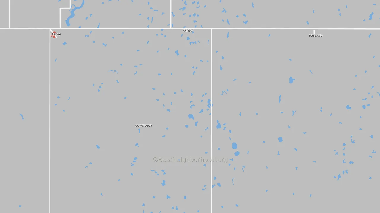 Walk Grade map of Towner County, ND, walkable areas in green and car-dependent areas in red