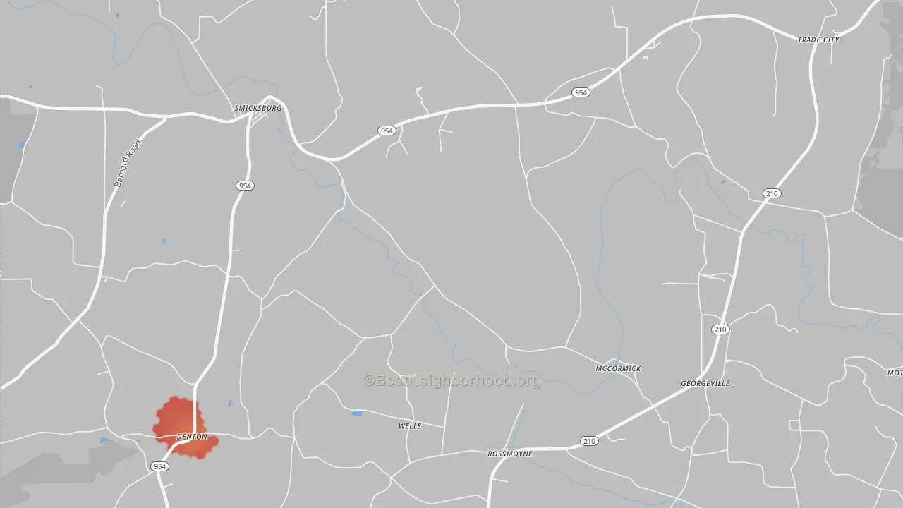 Walk Grade map of Trade City, PA, walkable areas in green and car-dependent areas in red