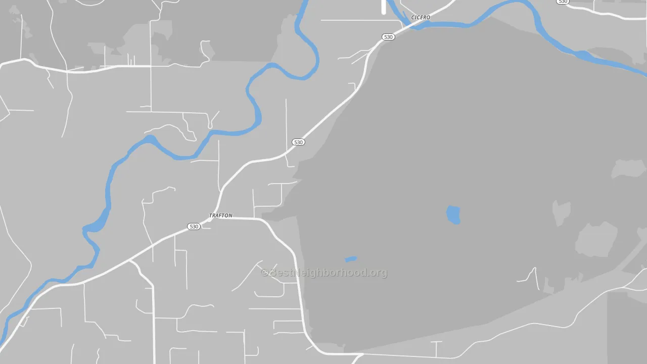 Walk Grade map of Trafton, WA, walkable areas in green and car-dependent areas in red