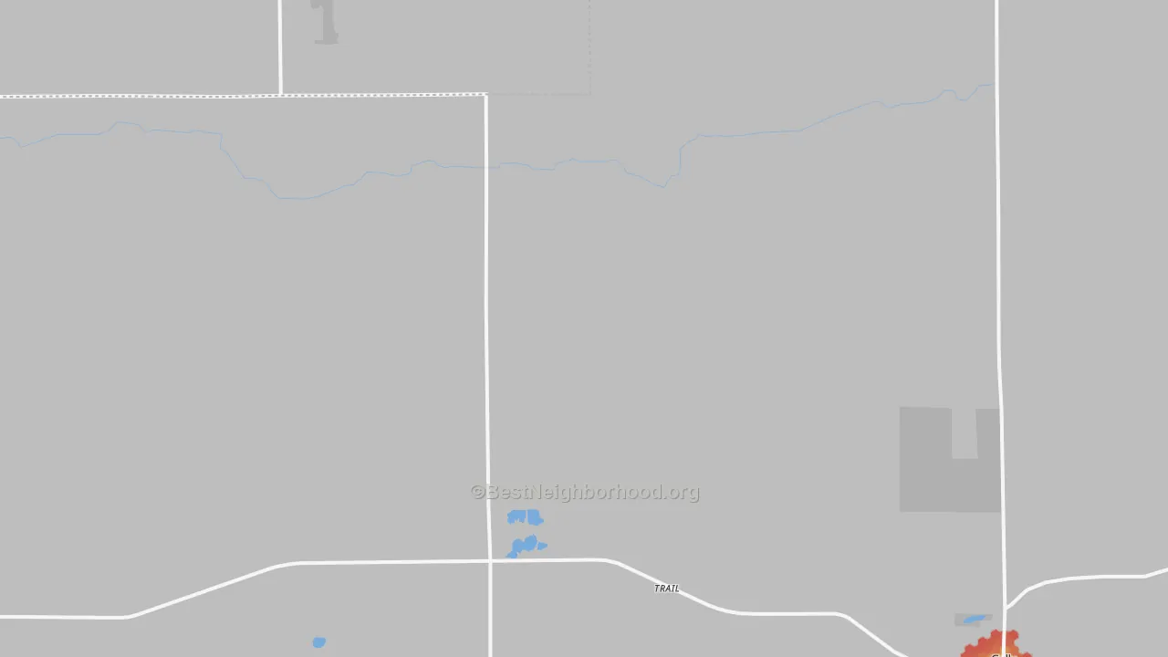 Walk Grade map of Trail, MN, walkable areas in green and car-dependent areas in red