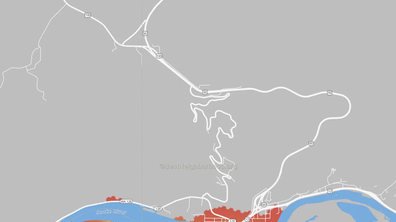 Walk Grade map of Transfer, ID, walkable areas in green and car-dependent areas in red