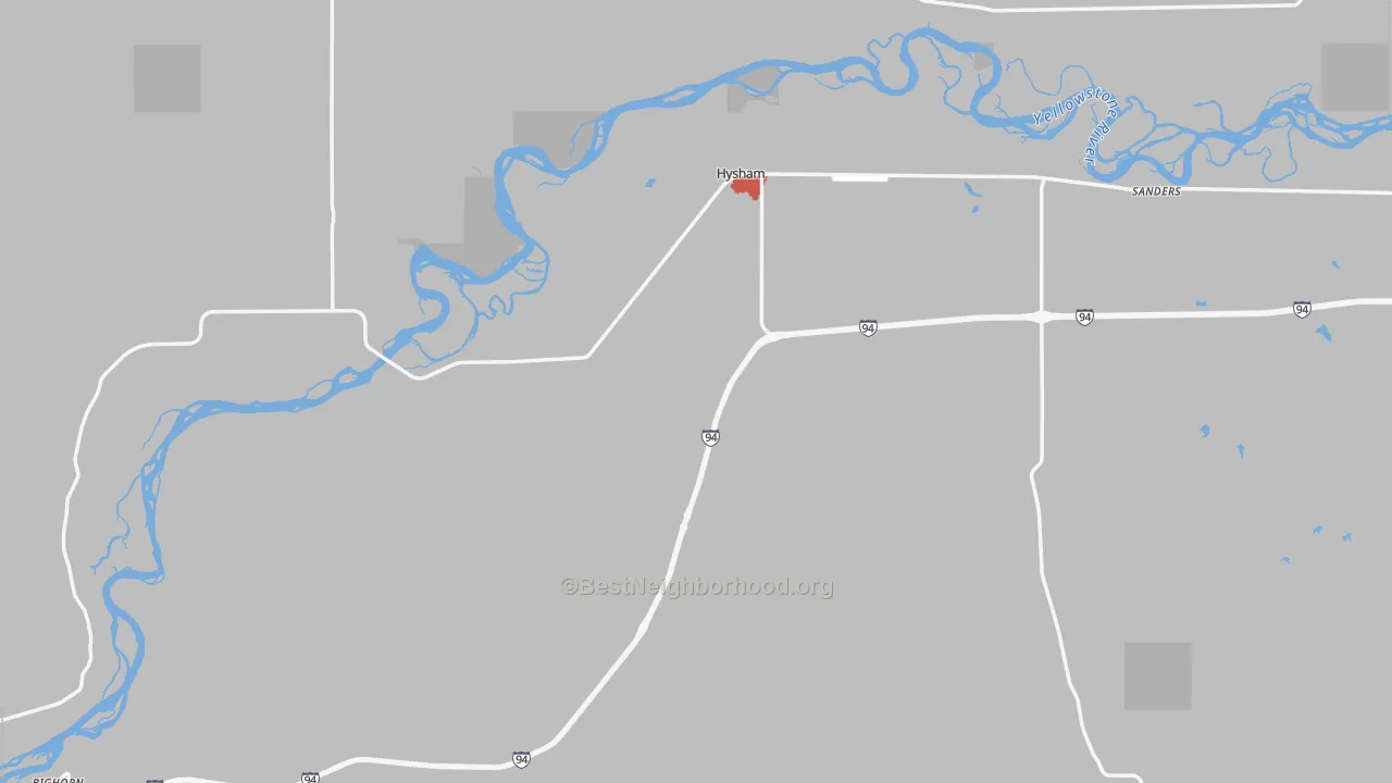 Walk Grade map of Treasure County, MT, walkable areas in green and car-dependent areas in red