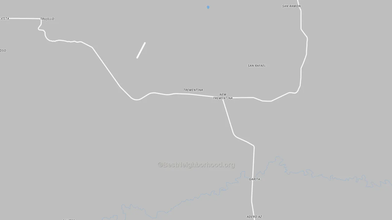 Walk Grade map of Trementina, NM, walkable areas in green and car-dependent areas in red