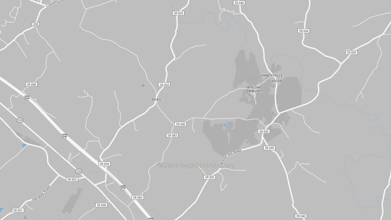 Walk Grade map of Trevilians, VA, walkable areas in green and car-dependent areas in red