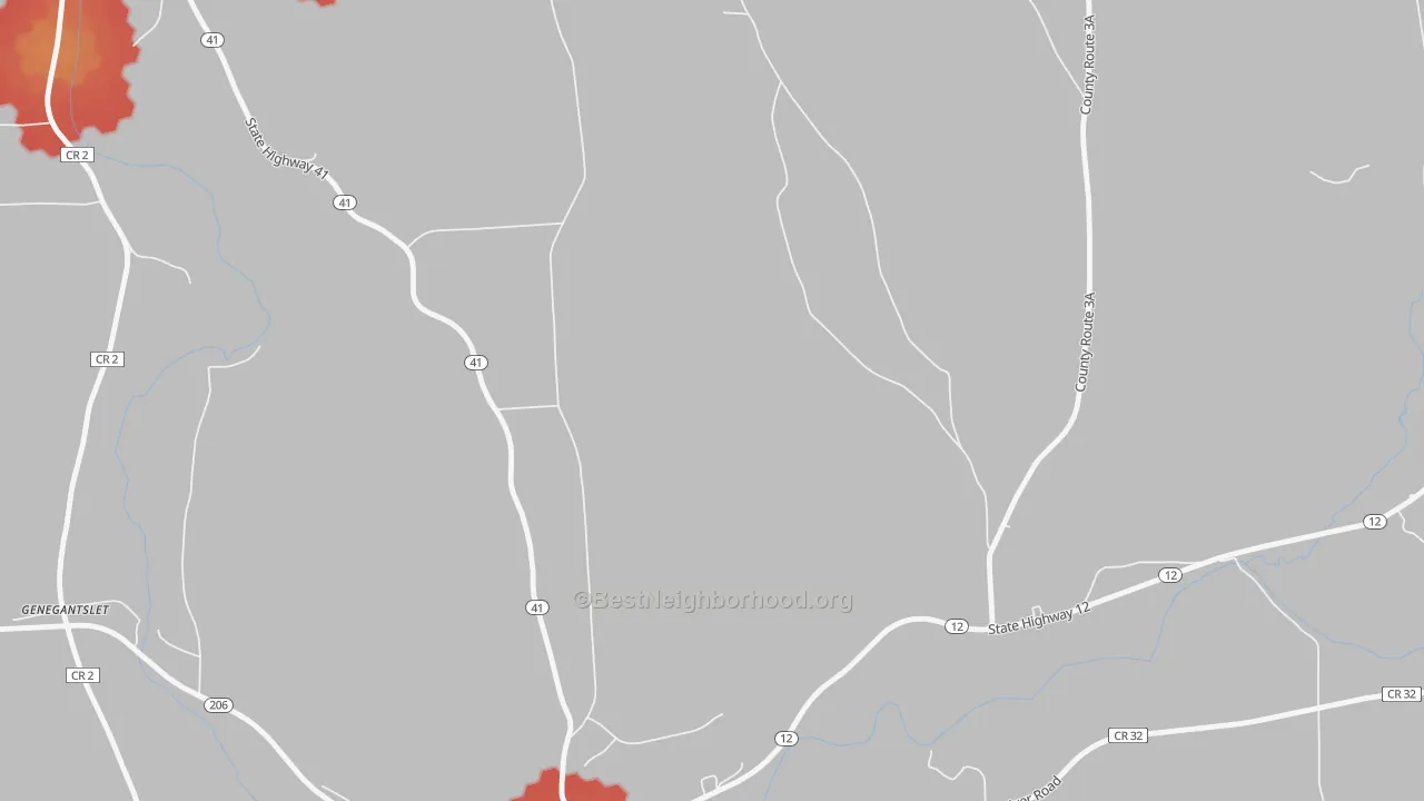 Walk Grade map of Triangle, NY, walkable areas in green and car-dependent areas in red