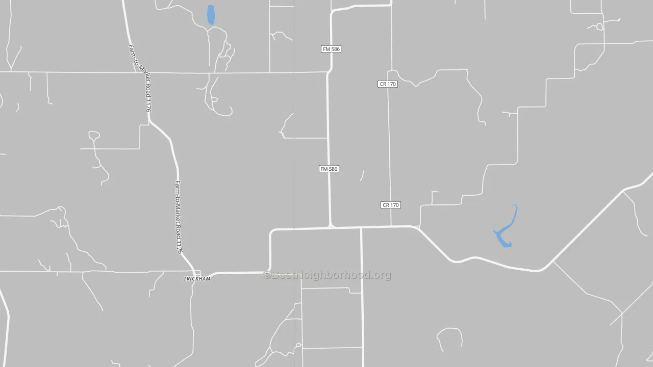 Walk Grade map of Trickham, TX, walkable areas in green and car-dependent areas in red
