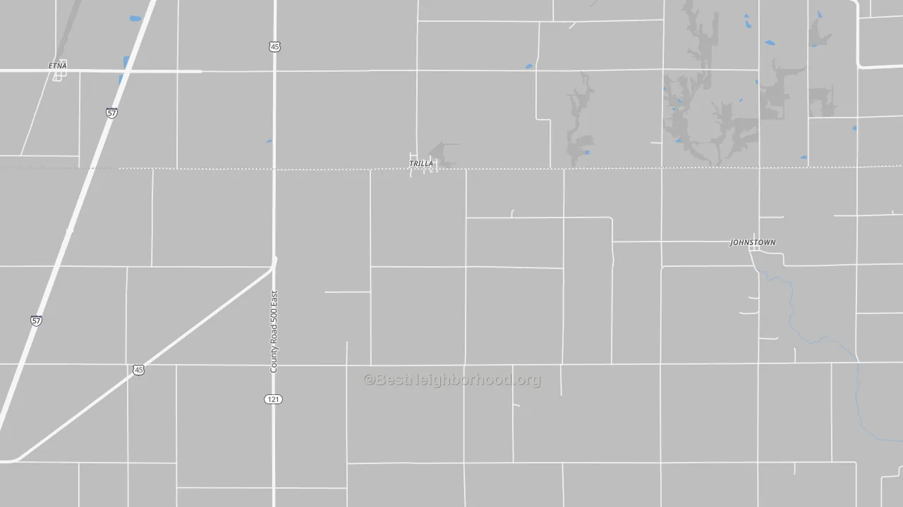Walk Grade map of Trilla, IL, walkable areas in green and car-dependent areas in red