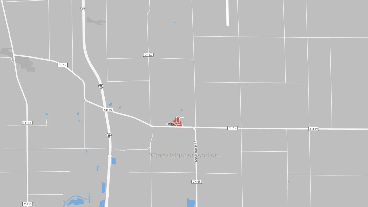 Walk Grade map of Triumph, IL, walkable areas in green and car-dependent areas in red