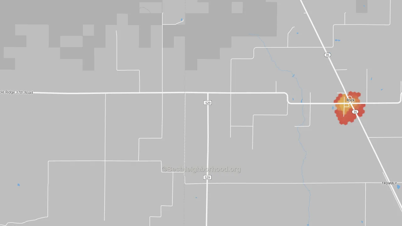 Walk Grade map of Trombly, MI, walkable areas in green and car-dependent areas in red