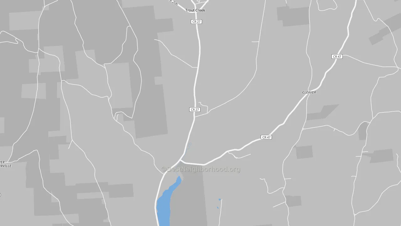 Walk Grade map of Trout Creek, NY, walkable areas in green and car-dependent areas in red
