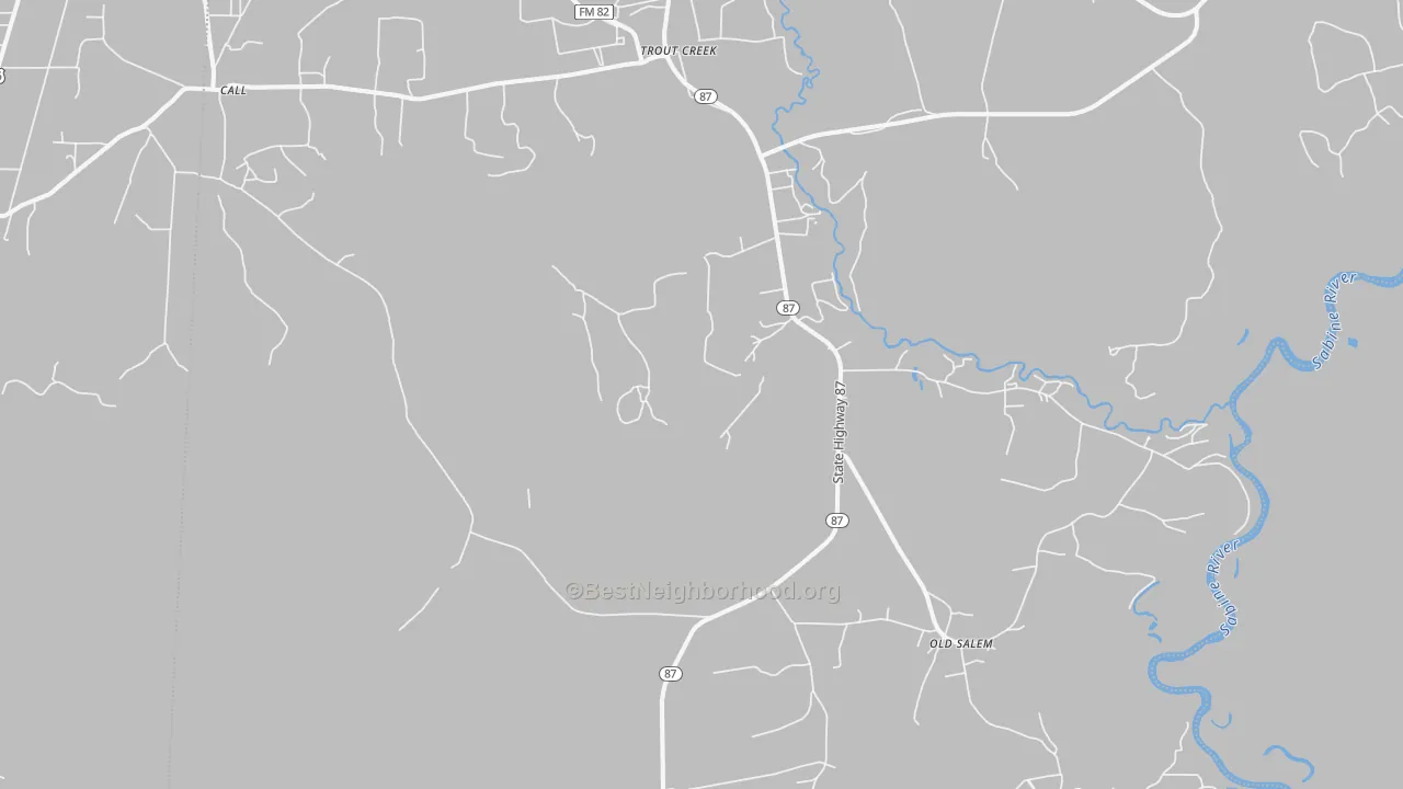 Walk Grade map of Trout Creek, TX, walkable areas in green and car-dependent areas in red