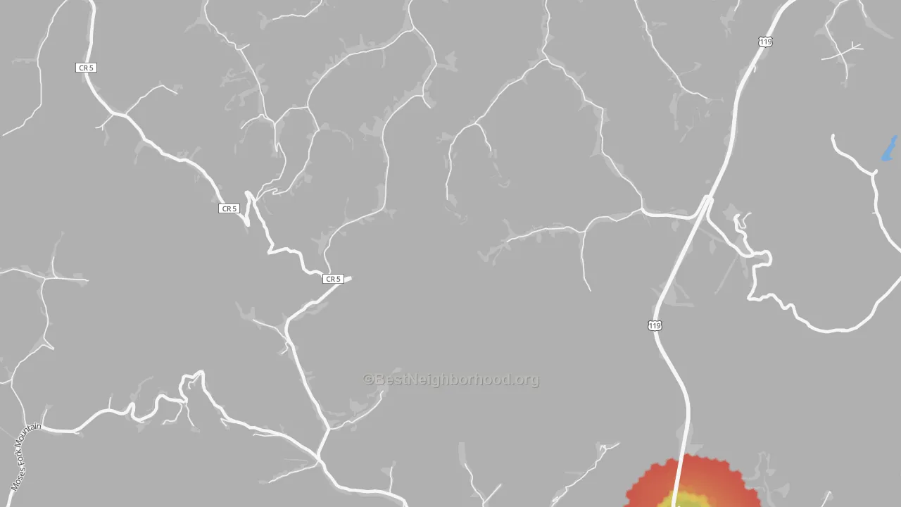 Walk Grade map of Troy Town, WV, walkable areas in green and car-dependent areas in red