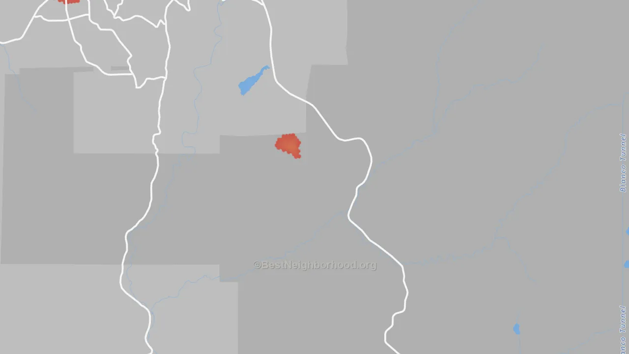 Walk Grade map of Trujillo, CO, walkable areas in green and car-dependent areas in red