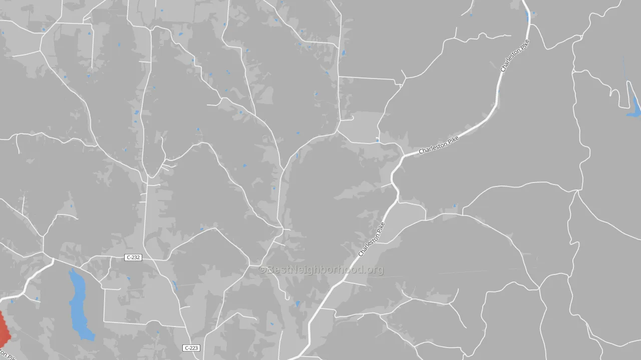 Walk Grade map of Tucson, OH, walkable areas in green and car-dependent areas in red