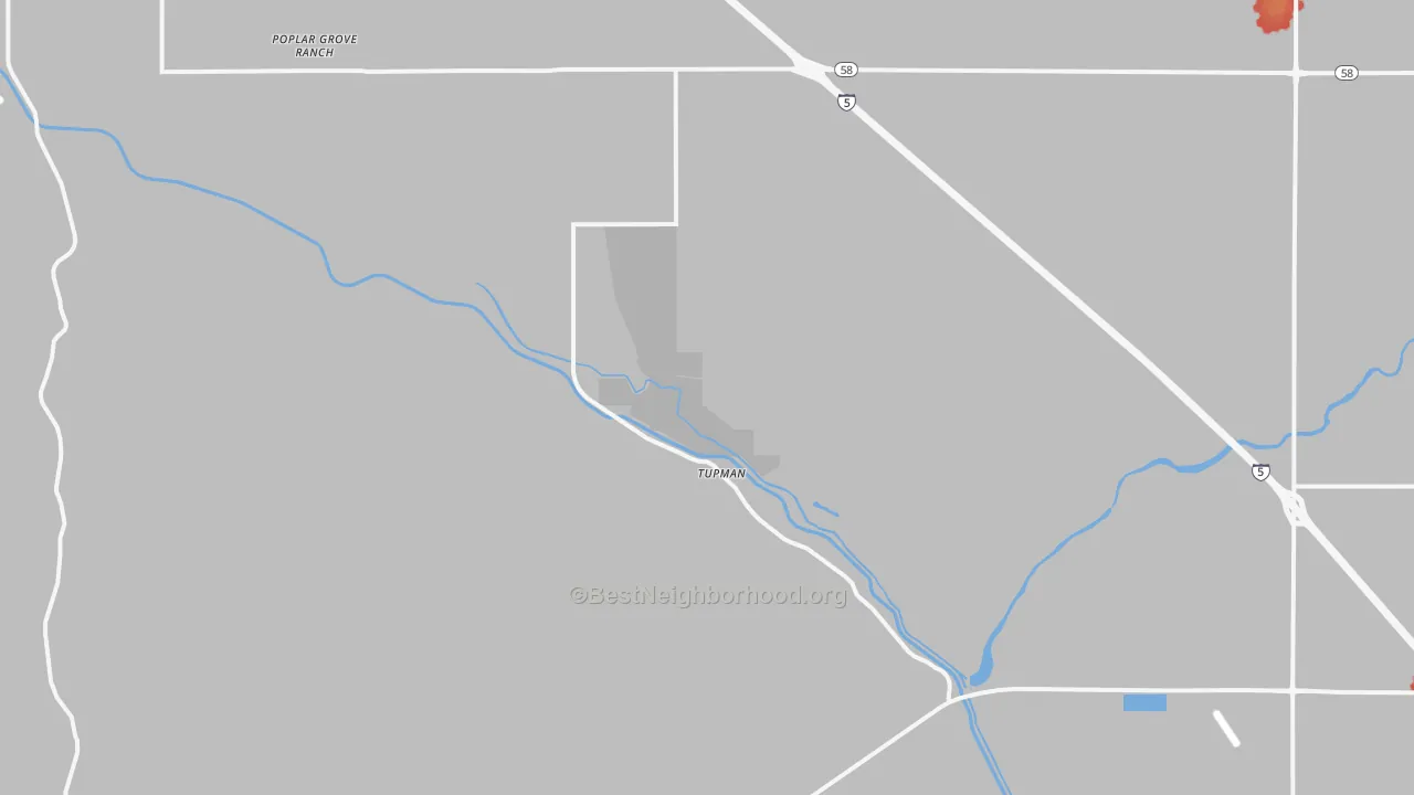 Walk Grade map of Tupman, CA, walkable areas in green and car-dependent areas in red