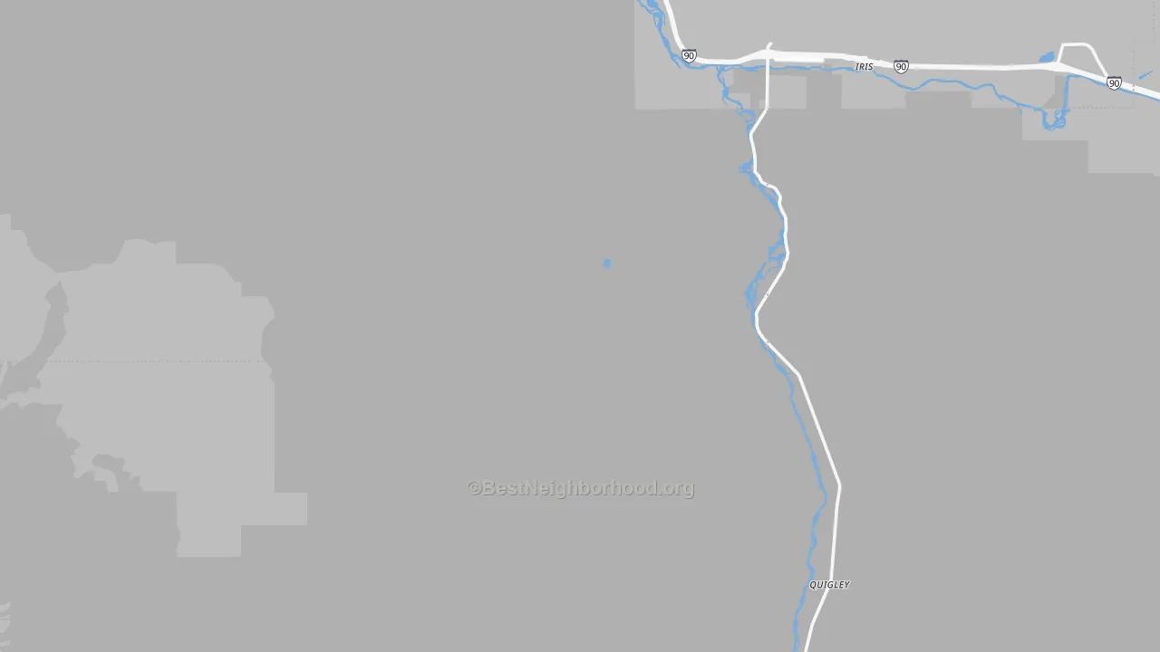 Walk Grade map of Turah, MT, walkable areas in green and car-dependent areas in red