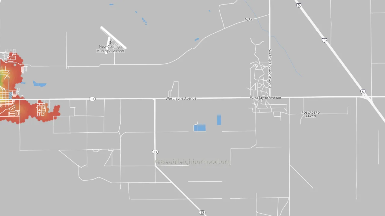 Walk Grade map of Turk, CA, walkable areas in green and car-dependent areas in red