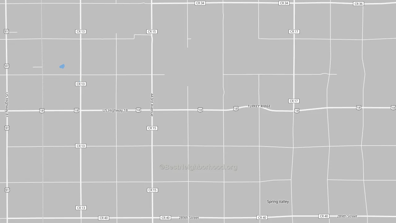 Walk Grade map of Turkey Ridge, SD, walkable areas in green and car-dependent areas in red
