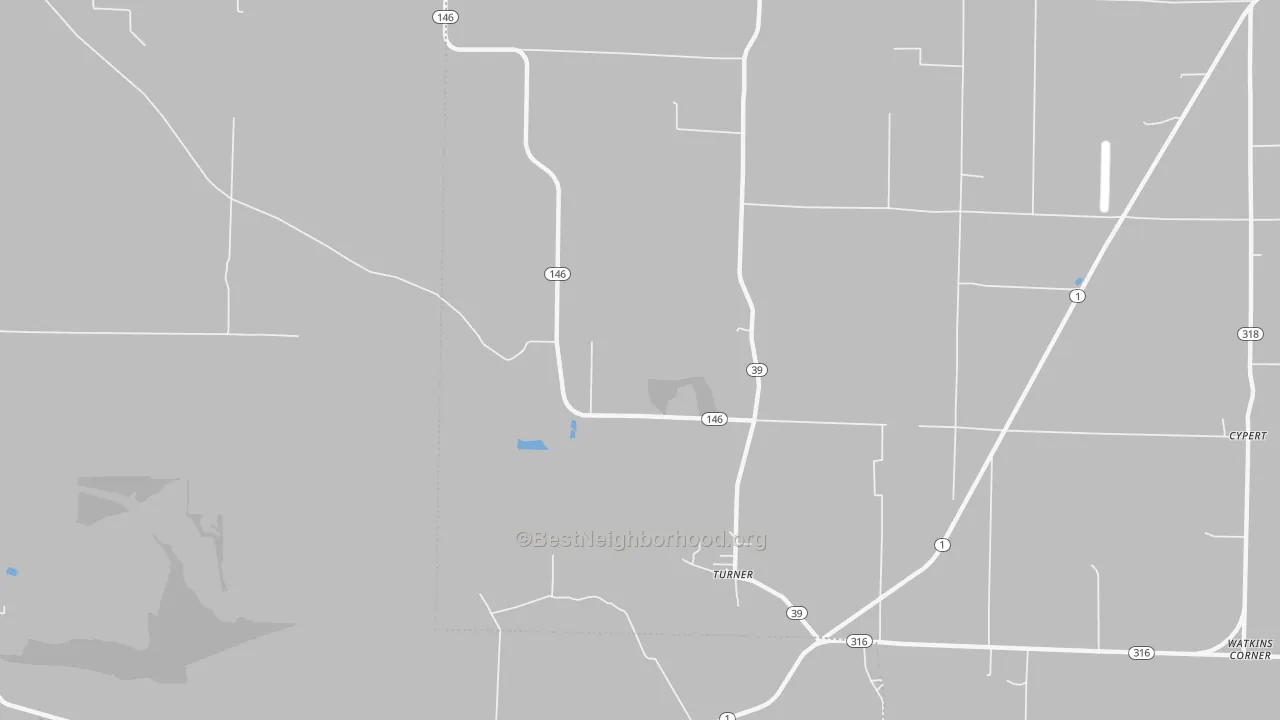 Walk Grade map of Turner, AR, walkable areas in green and car-dependent areas in red