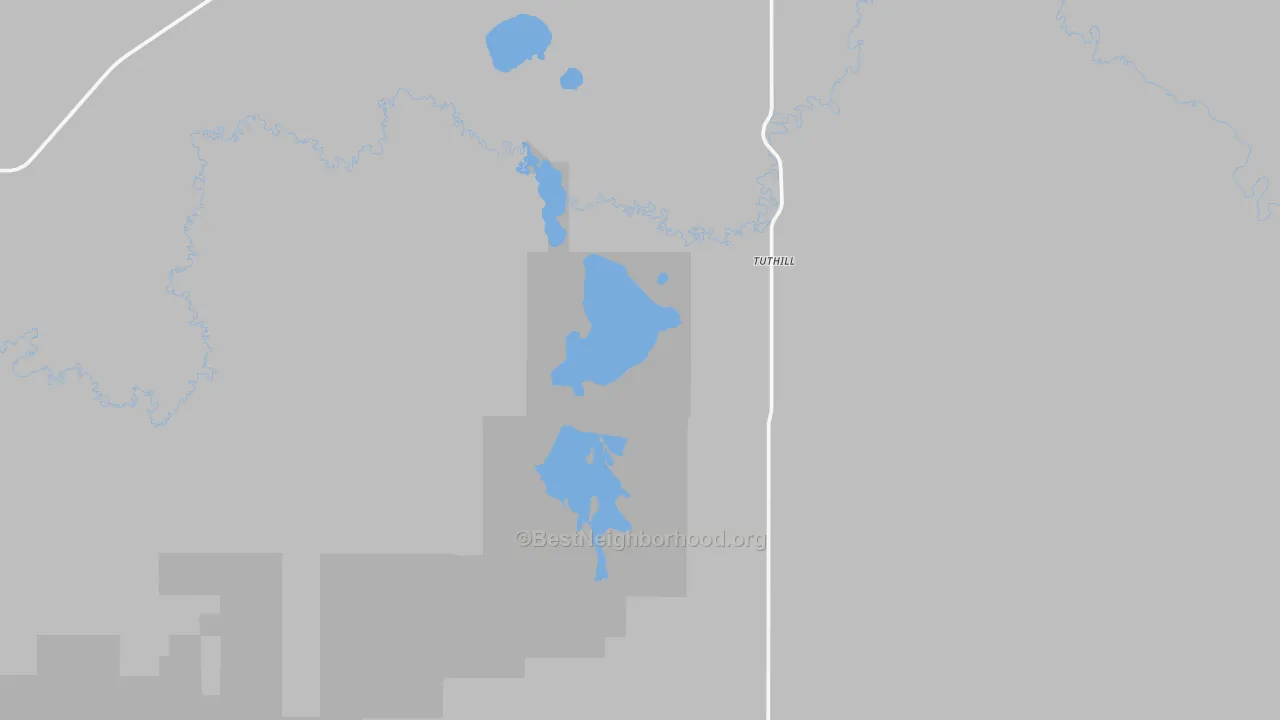 Walk Grade map of Tuthill, SD, walkable areas in green and car-dependent areas in red