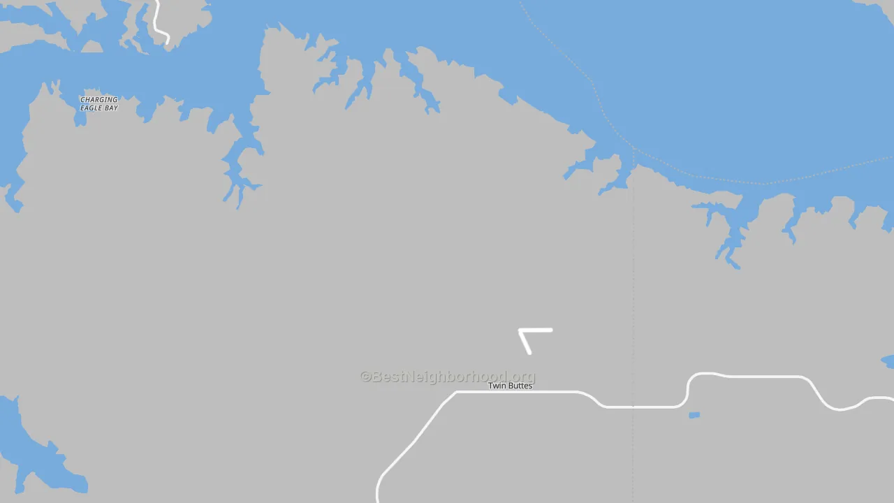 Walk Grade map of Twin Buttes, ND, walkable areas in green and car-dependent areas in red
