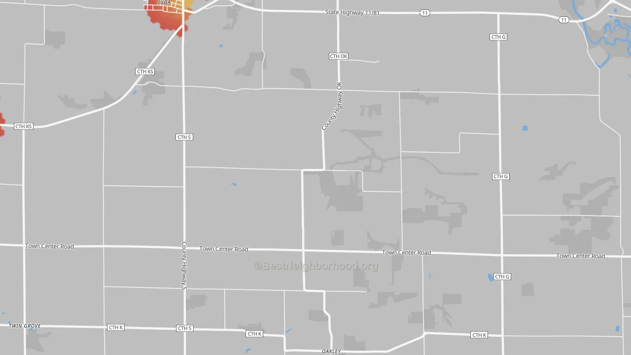 Walk Grade map of Twin Grove, WI, walkable areas in green and car-dependent areas in red