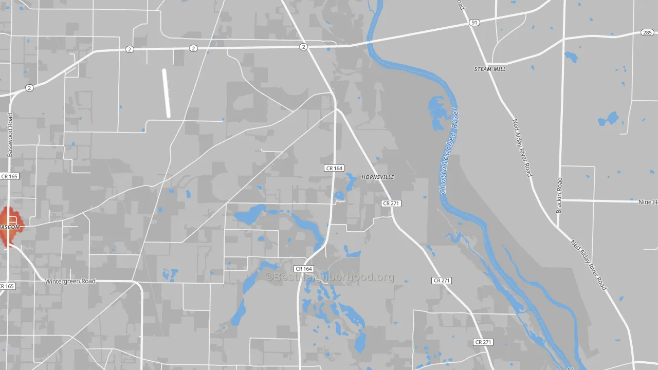 Walk Grade map of Two Egg, FL, walkable areas in green and car-dependent areas in red