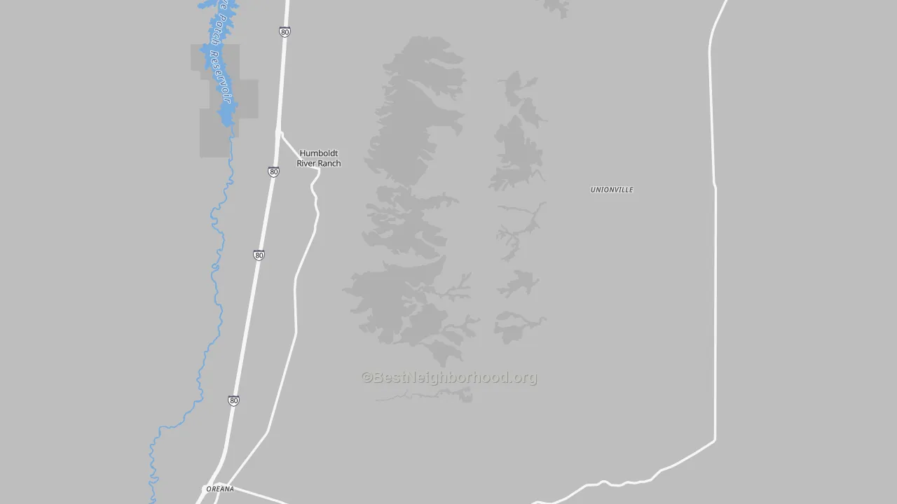 Walk Grade map of Unionville, NV, walkable areas in green and car-dependent areas in red