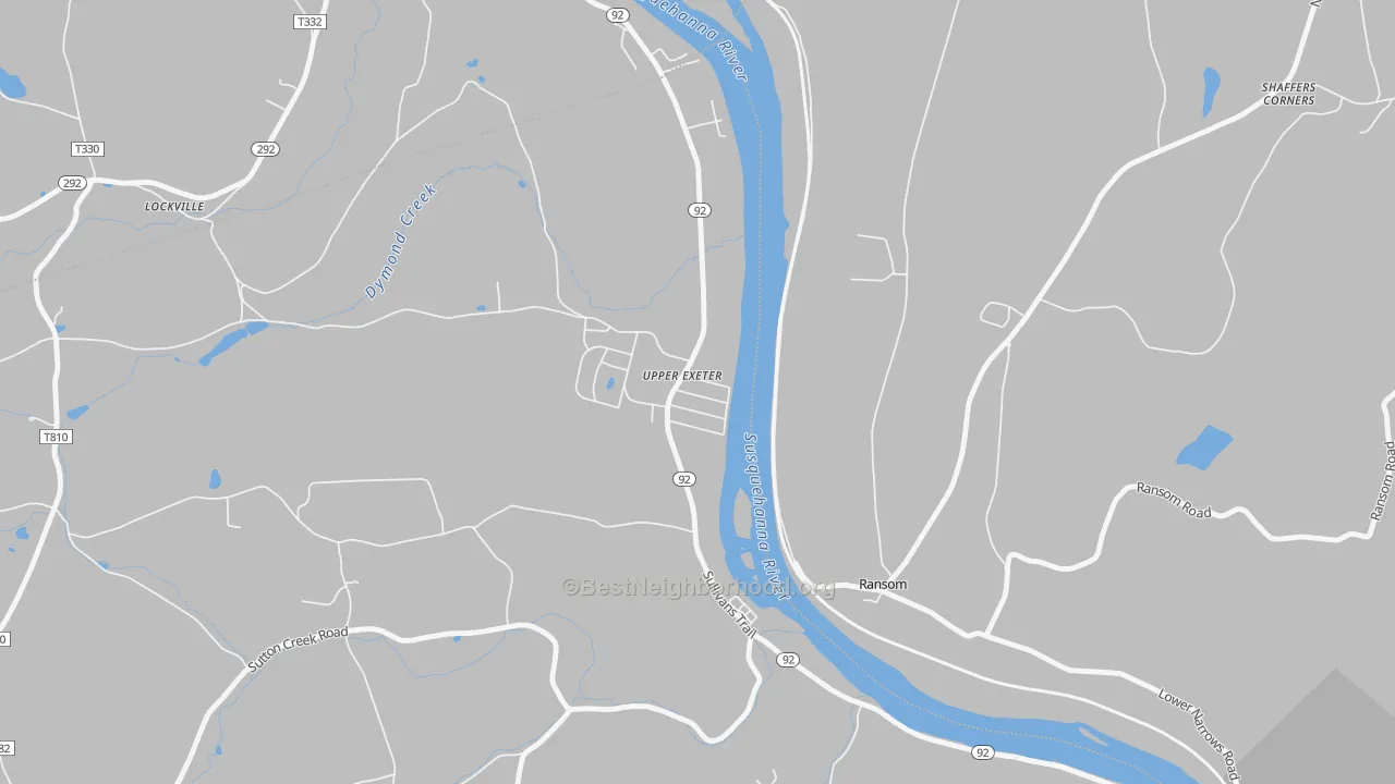 Walk Grade map of Upper Exeter, PA, walkable areas in green and car-dependent areas in red