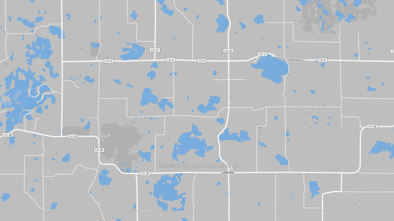 Walk Grade map of Urbank, MN, walkable areas in green and car-dependent areas in red