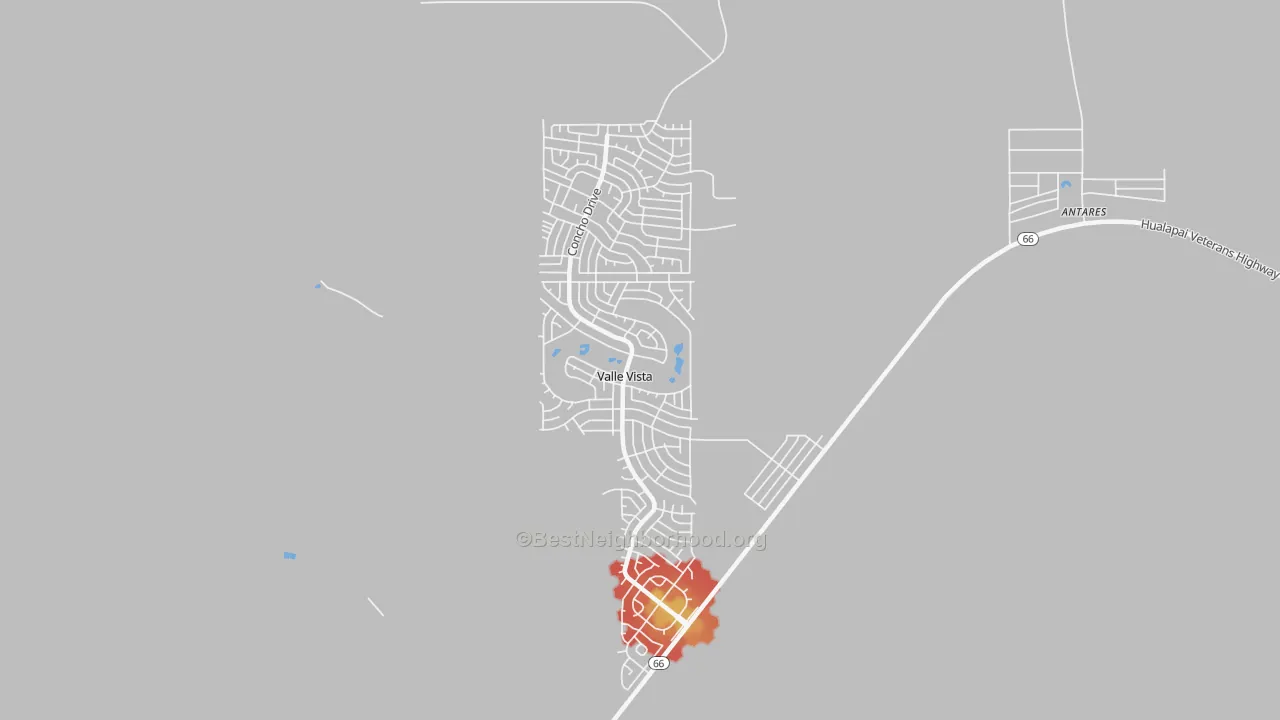 Walk Grade map of Valle Vista, AZ, walkable areas in green and car-dependent areas in red