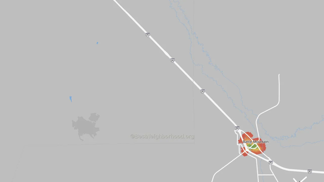 Walk Grade map of Valmy, NV, walkable areas in green and car-dependent areas in red